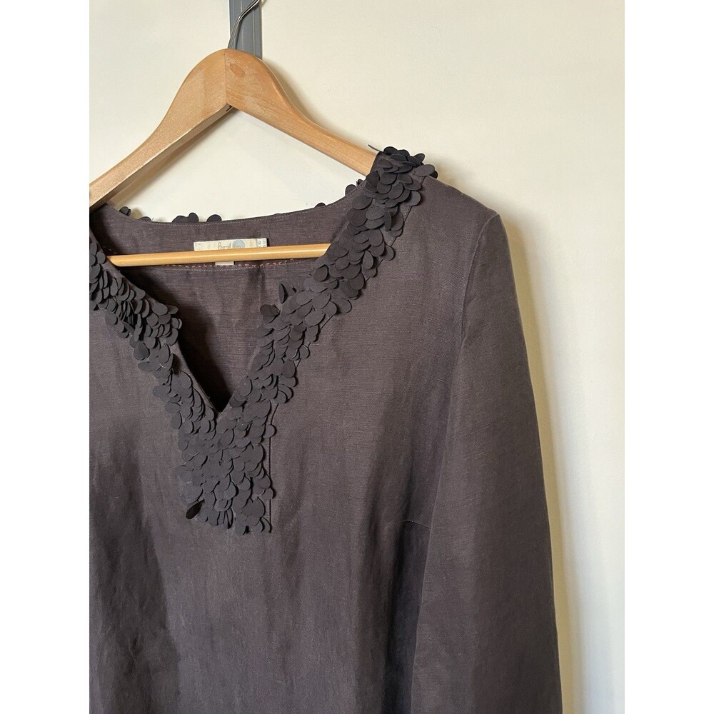 Boden Charcoal Gray V Neck 3/4 Sleeve Silk Linen Blend Tunic Mini Dress Size 12 - Picture 2 of 9